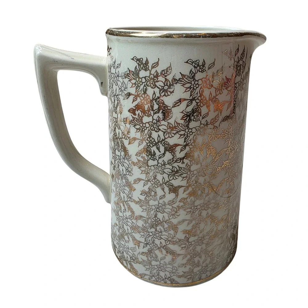 Sadler England Vintage Gold Chintz Floral Ceramic Pitcher Cream 1153‎ J 6.5